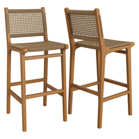 Modway Rowe Outdoor Teak Wood Bar Chairs 2-Piece Set - Natural-2-Piece Set Bar-Height Stools