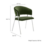 Modway Nella Upholstered Performance Velvet Dining Chair - Moss Green/Silver - 2 Pack-Barrel Backrest