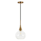 Hudson&Canal Ida 9.5" Wide Pendant with Glass Shade - Brass/Clear-Mid-century modern design for your entryway, foyer, or kitchen