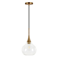 Hudson&Canal Ida 9.5" Wide Pendant with Glass Shade - Brass/Clear-Mid-century modern design for your entryway, foyer, or kitchen