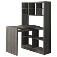 Monarch Specialties 7041 Computer Desk - Dark Taupe Left Or Right Facing Corner-Contemporary, durably designed L shape desk-bookcase combo with storage shelves in a sophisticated wood-look taupe brown laminate, finished on all sides.