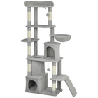 PawHut 67" Large Cat Tower with 7 Scratching Posts - Light Grey-This 66.9" all-in-one centre has a perch, condos, and hammock
