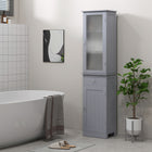 Kleankin Slim Bathroom Storage Cabinet with Adjustable Shelves and Drawer - Grey-Two 3-level adjustable shelves for flexible storage
