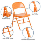 Flash Furniture HERCULES ColourBURST Series Orange Marmalade Triple Braced & Double-Hinged Metal Folding Chair-Double-Hinged