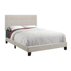 Monarch Specialties 5921F Full Size Bed - Beige Linen-Low profile full size bed frame upholstered in a beautiful beige linen look fabric - padded headboard boasts an elegant tufted design 