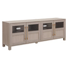 Hudson&Canal Holbrook TV Stand for TV's up to 75" - Alder White-Features four doors with enclosed cabinets and 4 shelves for ample storage, the top half of each door features a glass panel, while the bottom half is solid MDF