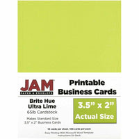 JAM Paper Printable Business Cards - 3-1/2" x 2" - Ultra Lime Green - 100 Pack-Color: Lime Green