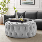 Modway Amour Tufted Button Large Round Performance Velvet Ottoman - Light Grey-Performance Velvet Polyester Upholstery