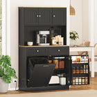 HOMCOM 68" H Cabinet with Charging Station - Black-Three door spice racks for easy access to favourite flavours 