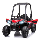 Aosom 12V Kids Ride-Off-Road UTV - Red-Realistic look of car, horn, music, bright headlights, cool design and 2 openable car doors 