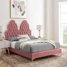 Modway Alexandria Tufted Performance Velvet Twin Platform Bed with Gold Metal Legs - Dusty Rose-Stain-Resistant Performance Velvet