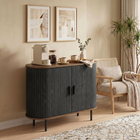 HOMCOM 39.4" Farmhouse Sideboard Buffet Cabinet with Curved Tambour Doors - Brown Wood Grain-Built from solid particleboard and MDF with an easy-to-clean melamine finish
