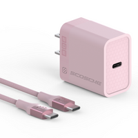 Scosche PowerVolt 20W Power Delivery USB-C Fast Charger & 6' USB-C Braided Cable - Pink-20W USB-C Power Delivery charger offers fast charging