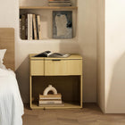 Manhattan Comfort Clive 22" Mid-Century Modern 1-Drawer Nightstand - Natural Oak and Black-One spacious drawer provides convenient concealed storage for bedside essentials