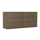 Manhattan Comfort Clive 72" Mid-Century Modern 6-Drawer Double Dresser - Walnut Brown & Gold-Metal recessed handles keep the silhouette sleek, seamless, and uncluttered