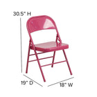 Flash Furniture HERCULES ColourBURST Series Shockingly Fuchsia Triple Braced & Double-Hinged Metal Folding Chair-Riveted Steel Components