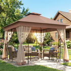 Outsunny 10 ft W x 10 ft L Patio Gazebo - Outdoor Gazebo Canopy - Dark Brown-Ideal for family reunions, birthday parties, picnics, camping, and more