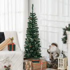 HOMCOM 5' Artificial Slim Christmas Tree with Pine Cones - Green-Its pencil shape makes it an excellent option for small rooms or as a second tree in an entryway, as it doesn't take up much floor space 