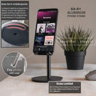 ShoppingAll - Support De Smartphone En Aluminium, Support Ergonomique Pour Tablette/Lecteur Électronique - Noir-5
