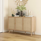 HOMCOM 47.2" L Sideboard Buffet Cabinet - Natural Wood-Natural rattan doors bring boho chic to your interior designs