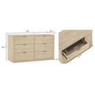 Manhattan Comfort Evelyn 60" Modern 6-Drawer Double Dresser - Natural-Brushed Gold Hardware – Slim, minimalist metal handles add a graceful contrast and elevate the overall aesthetic with a subtle touch of glam