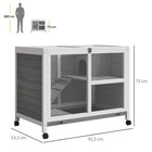PawHut 36" W Rabbit Hutch with Wheels and Ramp - Grey-Main room for living, platform for running and playing 