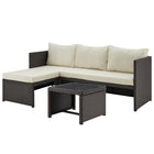 Manhattan Comfort Menton Modern Patio 2-Seater and Lounge Chair Set with Coffee Table - Brown/Cream-Modern 2-Piece Outdoor Chaise, 2-Seater, and Coffee Table Set