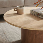 Modway Kioni Round Travertine Coffee Table - Walnut-Non-Marking Felt Pads