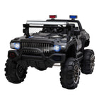 Aosom 12V 2-Seater Kids Ride-On Police Truck - Black-2 seat ride-on police truck with safety belts for 2 kids ages 3-6 years old 