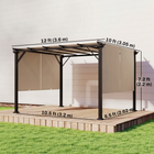 Outsunny 10 ft W x 12 ft L Retractable Pergola Canopy - Light Brown-Slotted design can fix the canopy in position