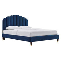 Modway Daisy Performance Velvet Queen Platform Bed - Navy-Vintage Modern Queen Bed