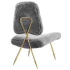 Modway Ponder Upholstered Sheepskin Fur Lounge Chair - Grey-Mid-Century Toothpick Legs