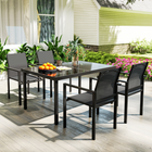 Outsunny 5 Piece Patio Dining Set with 4 Stackable Chairs-530 gsm mesh fabric and tension springs on the chairs, breathable and supportive