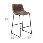 Zuo Smart Barstool - Vintage Espresso - Set of 2-3 year limited warranty