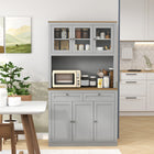 HOMCOM 71" H Pantry Cabinet with Microwave Space and Buffet Hutch - Grey-Anti-tipping design enhances safety by securing to the wall 