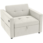 HOMCOM 3-in-1 Convertible Chair Bed with USB Ports for Living Room - Cream White-Effortless pull-out design with wheels converts sofa to single guest bed in seconds, saves space 

