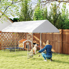 PawHut Outdoor Dog Run with Adjustable Rotating Bowls - 13.1' x 7.5' x 7.5' - Silver-Escape-proof lock keeps your dog securely contained 