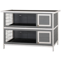 PawHut 2-Tier Wooden Rabbit Hutch - White-Made of solid fir wood known for strength and durability 
