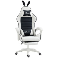 HOMCOM Reclining Gamer Chair with Footrest - Black-Cat bunny ears add a cute fun and playful touch