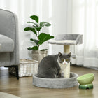 PawHut 17" Small Cat Tree with Sisal Scratching Post - Light Grey-Integrated scratching posts for pets to sharpen their claws 