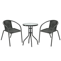 Outsunny 3-Pieces Wicker Patio Furniture Set - Black-Made of steel frame with a powder-coated finish, wrapped in weather-resistant PE rattan 
