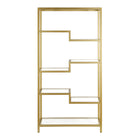 Hudson&Canal Johann 68"H Bookcase - Brass-Features a tempered glass top and shelves