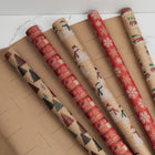 JAM Paper Assorted Gift Wrap - Christmas Kraft Wrapping Paper - 125 Sq Ft Total - Kids Kraft Christmas Set - 5 Rolls/Pack-Quantity: 5 Rolls