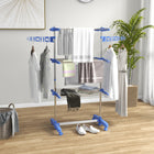 HOMCOM 3-Tier Collapsible Adjustable Clothes Drying Rack - Blue-Features 3-tier height adjustable racks with wave clips and 2 side wings with slots 