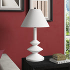 Hudson&Canal Abilene 28" Tall Triple Gourd Lamp with Fabric Shade - Matte White/White-Handcrafted matte white finish is applied to the triple gourd resin base