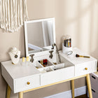HOMCOM Makeup Vanity Desk with Flip Top Mirror and Cushioned Stool - 39.4" L x 17.7" W x 46.5" H - White-Made from E1 particle board with melamine surface for durable use and easy cleaning 