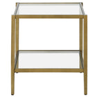 Hudson&Canal Hera 20"W Square Side Table with Glass Shelf - Antique Brass-Features a tempered glass top and shelf