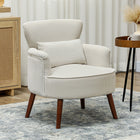 HOMCOM Accent Chair with Solid Wood Legs - Lumbar Pillow - Thick Seat for Living Room - Cream/White-Soft corduroy fabric and extra lumbar pillow offer an optimal seating experience 
