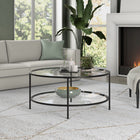 Hudson&Canal Sivil 36"W Round Coffee Table with Glass Top - Blackened Bronze-Hand crafted bronze finish is applied to the steel frame