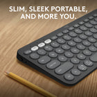 Logitech Pebble Keys 2 K380s, Multi-Device Bluetooth Wireless Keyboard with Customizable Shortcuts, Slim and Portable - Graphite-Never Made Ordinary, Made to go places: the Pebble Keys 2 K380s keyboard is slim, compact, portable and made with recycled plastic 
